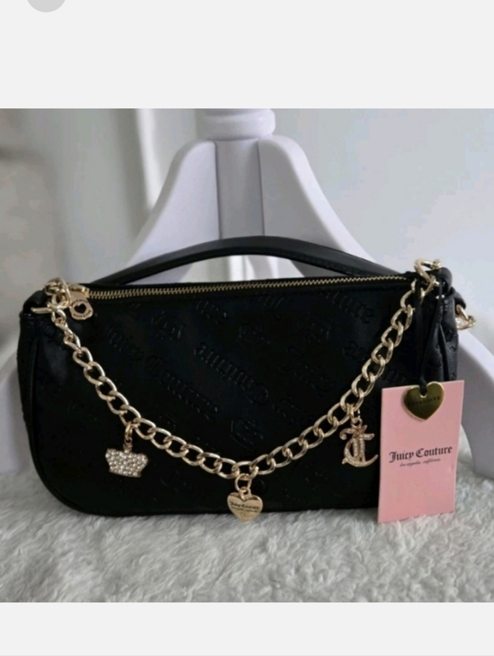NWT Juicy Couture Not Your Babe Shoulder Bag Black Gold Chain Charms